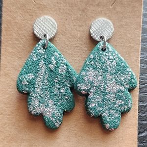 Green and Silver Clay Post Dangle Statement Earrings